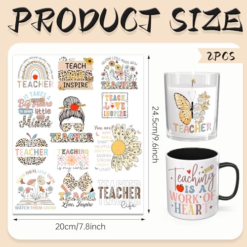 UV DTF Cup Wrap Transfer Stickers for Tumblers and Glasses, 2 Sheets Teacher Quotes Rub On Decals for Cups, Mugs, Water Bottles - style: Teacher Quotes