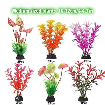 30Pcs Aquarium Plants, Fish Tank Accessories Artificial Aquatic Plants,Full Set of Fish Tank Decorations, Various Sizes