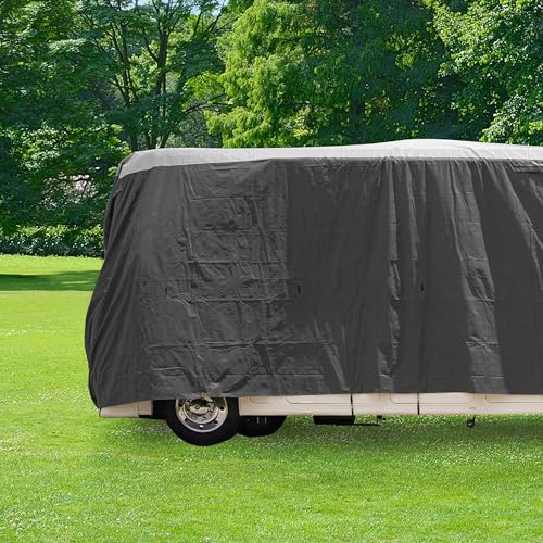Camco ULTRAGuard 32 to 34-Ft Travel Trailer/Class A RV Cover - Features Zipper Entry Doors & Covered Air Vents - Crafted of Spunbond Polypropylene - Storage Bag for RV Storage & Organization (45733) - size: 32' - 34', style: Class A