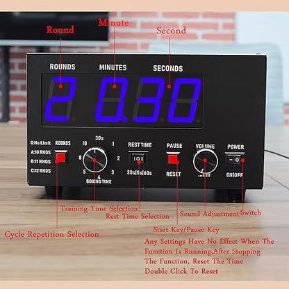 Scoreboard and Timer, Boxing Interval Timer, Adjustable Sound, Selectable Training Time and Cycle Repetitions, Easy to Operate,Blue
