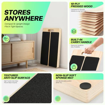 Wooden Slant Board for Calf Stretching – Adjustable Incline Board for Squats, Ankle & Achilles Stretch, Physical Therapy Foot Stretcher, Non-Slip Wedge for Knees Over Toes, Balance & Mobility Training