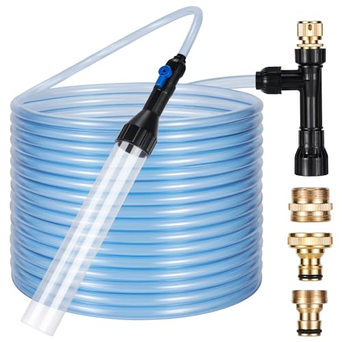 Gravel Vacuum for Aquarium Fish Tank Siphon Aquarium Water Changer with Three Metal Faucet Adapter and Long Hose 50 Feet - size: 50FT