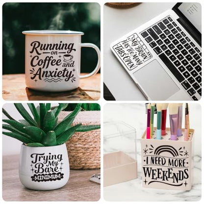 Peacoblue 18 Sheets Rub on Transfers for Crafts, Funny Satirical Quotes 3.6"x3.9" UV DTF Cup Wraps Waterproof Cold Transfers Stickers for Wood Glass Metal Cup Tumblers Mirrors Mugs Home Decor