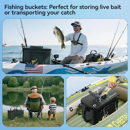 Fishing Bucket Foldable， 6Gallon/8Gallon/10Gallon,Live Fish Container Multi-Functional Live Fish Bait Bucket,for Fishing, Camping, Moving - color: Black-a