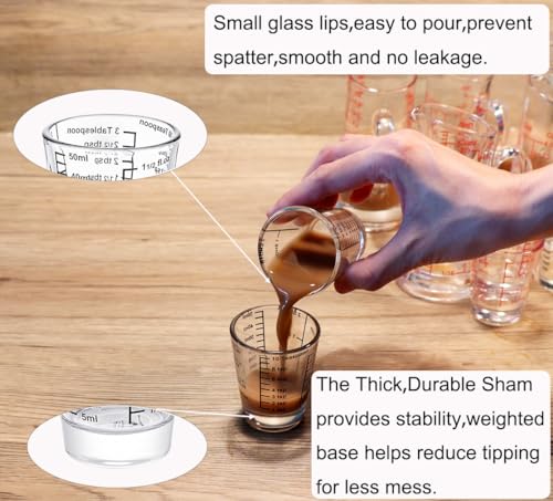 Ackers Mini Measure Heavy Glass, 32-Incremental Measurements Multi-Purpose Liquid and Dry Measuring Shot Glass, Black Single - color: Black
