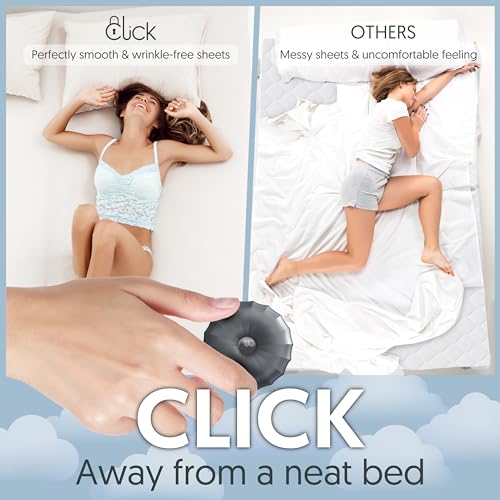 Click Bed Sheet Holder - No Lift Mattress Sheet Clips & Strap for Queen King Size Beds, Sheet Keepers to Keep Sheets on Bed, Heavy Duty Bedsheet Lock Fasteners to Hold Sheets in Place Firm & Tight - color: Gray, size: Standard Beds - Twin XL to Cal-King