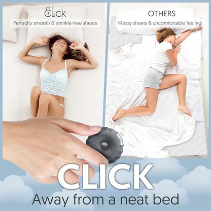 Click Bed Sheet Holder - No Lift Mattress Sheet Clips & Strap for Queen King Size Beds, Sheet Keepers to Keep Sheets on Bed, Heavy Duty Bedsheet Lock Fasteners to Hold Sheets in Place Firm & Tight - color: Gray, size: Standard Beds - Twin XL to Cal-King