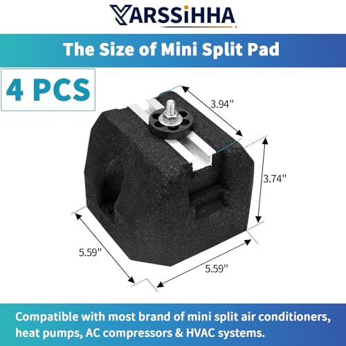 4pcs Mini Split Rubber Base Pad for 9000-60000 BTU Ductless Air Conditioner Heat Pump, Heavy Duty Anti-Vibration Mini Split Mounting Pad, Floor Mount Base Kit - style: 4 pcs, 9000-60000 BTU