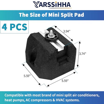4pcs Mini Split Rubber Base Pad for 9000-60000 BTU Ductless Air Conditioner Heat Pump, Heavy Duty Anti-Vibration Mini Split Mounting Pad, Floor Mount Base Kit - style: 4 pcs, 9000-60000 BTU