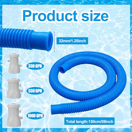 2 Pack Pool Pump Hoses for Above Ground Pools 1.25" x 59" Long Filter Pump Hose Replacement Blue Pool Filter Pump Hose with 4 Metal Clamps & 2 Pipe Holders