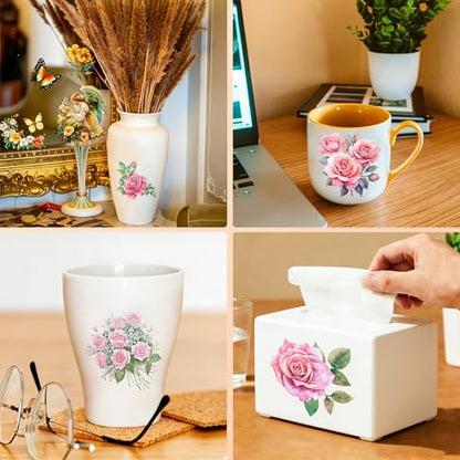 4 PCS Rose Flower UV DTF Cup Wraps, Waterproof Transfer Stickers for Tumblers and Mugs, Durable Rub-on Decals for Smooth and Flat Surfaces - style: rose flower