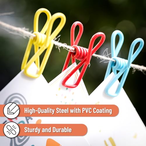 Mr. Pen- PVC-Coated Utility Clips, 2 Inch, 18 Pack, Colorful, PVC-Coated Steel Chip Bag Clips for Sealing Food, Paper Holder, Clothesline Clip for Laundry Hanging, Kitchen Bags, Clothes Pins