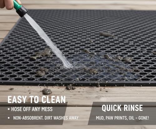 PVC Drainage Floor Mat Non-Slip Commercial Wet Area Mat for Outdoor and Indoor Restaurant Kitchen Bar Swimming Pool Splash Matting Water Drain Flooring Mat,Black, 3FTX10FT