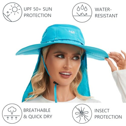BASSDASH UPF 50+ Mosquito Sun Hat with Hidden Head Net and Neck Flap for Men Women Outdoor Fishing Hiking Camping - color: Light Sky Blue