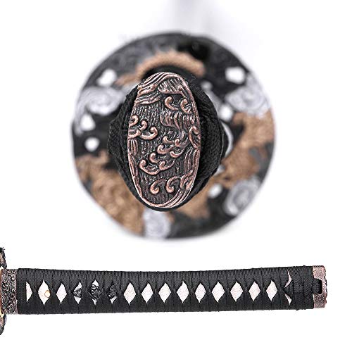 Katana Handmade Full Tang Sharp, Alloy Tsuba Japanese Samurai Sword High Carbon Steel 1060,T10 1095, 40-Inch - color: Cloudy-Dragen