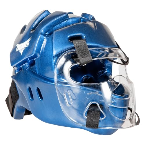 Karate Sparring Full Head Gear with face Shield - color: blue, size: adult medium