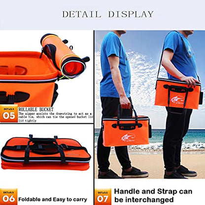 Grneric Fishing Bucket, 6Gallon/8Gallon/10Gallon Foldable Fish Bucket,Live Fish Container Multi-Functional Live Fish Bait Bucket,Outdoor Camping EVA Fishing Bag and Fish Protection Bucket - color: 38l/10gallon(orange)