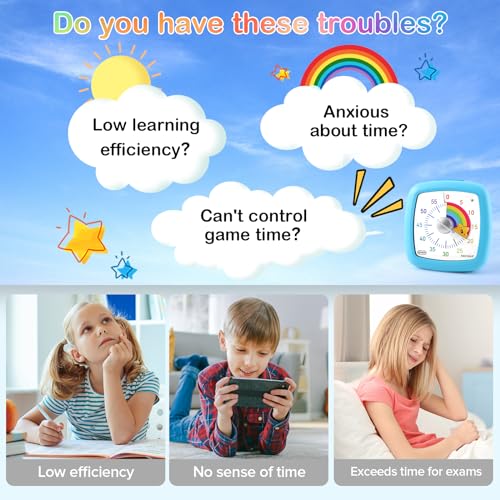 Secura 60-Minute Visual Timer, Silent Study Timer for Kids and Adults - color: Blue & Star