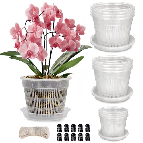12 Pack Orchid Pot with Saucers, 4 Each of 4.5in, 5.5in and 6.3in Orchid Pots for Repotting, Clear Orchid Pots with Holes, Plastic Flower Plant Pot - color: 4pcs 6.3in+ 4pcs 5.5in+ 4pcs 4.5in +Saucers