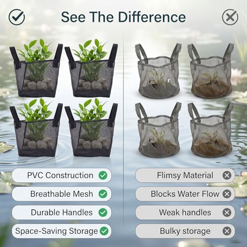 4PCS Aquatic Plant Pots, Reusable PVC Pond Planting Bags with Sturdy Handles, Aquatic Plant Baskets, Grow Bags for Island Live Aquarium Flowers, Convenient to Storage (Square) - size: Square