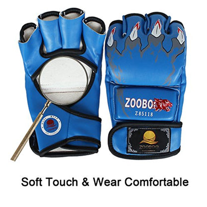 ZooBoo MMA Gloves, Half-Finger Boxing Fight Gloves MMA Mitts with Adjustable Wrist Band for Sanda Sparring Punching Bag Training - color: Blue