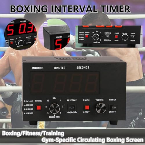 Classic Boxing Interval Timer Boxing Round Timer Professional Gym Timer with Led Display 1-12 Challenge Rounds and Adjustable Buzzer (Blue) - color: Blue