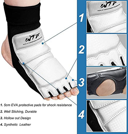 Taekwondo Karate Gloves & Sparring Gear Foot Protector Set, Boxing Sparring Foot Guard and Half-Finger Gloves for Martial Arts TKD Kung Fu Punch Bag Kickboxing MMA Training - size: Small