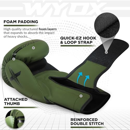 Wyox Adult Boxing Gloves – Sparring Gloves for Kickboxing, Muay Thai, MMA, Punching Bag, Focus Pads, Thai Pad & Double End Bag - color: Green, size: 10 oz