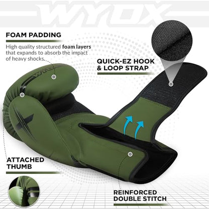 Wyox Adult Boxing Gloves – Sparring Gloves for Kickboxing, Muay Thai, MMA, Punching Bag, Focus Pads, Thai Pad & Double End Bag - color: Green, size: 12 oz