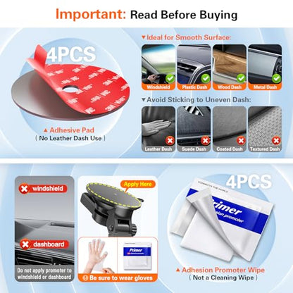 Adhesive Sticky for Car Phone Mount: 4 Pcs 75mm Double Sided Pad with Adhesion Promoter for Suction Cup Holder - Heat Resistant Replacement Tape Strong Hold for Windshield Window Dashboard Dash