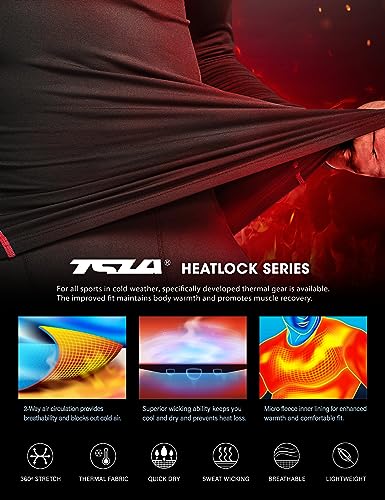 TSLA Men's Thermal Long Sleeve Compression Shirts, Mock/Turtleneck Winter Sports Running Base Layer Top - color: 2pack Black&red/Olive, size: Small