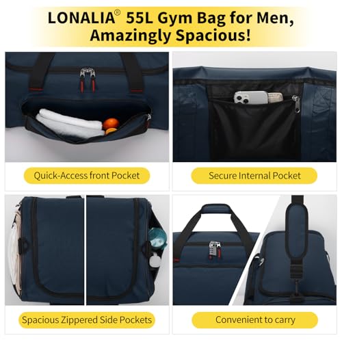 55L Large Sports Duffle Bag for Men, 22 inch, Navy Blue - color: Navy Blue