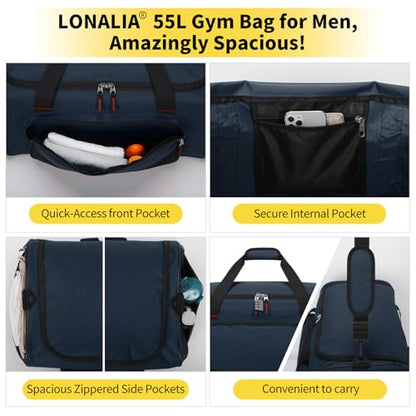 55L Large Sports Duffle Bag for Men, 22 inch, Navy Blue - color: Navy Blue
