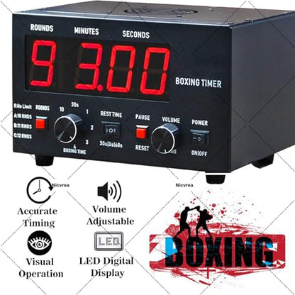 Classic Boxing Interval Timer Professional Gym Timer with LED Display, Selectable Training Time and Cycle Repetitions, Adjustable Sound Gym Interval Timer for Muay Thai/MMA/Kickboxing Red - color: Red