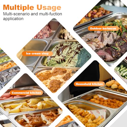 8 Pack Stainless Steam Hotel pan 1/3 Size x 6 inch Deep Table Pan with Lid Food Storage Containers Anti Steam Pan Restaurant Anti Clogging Steamer 12.8 x 6.9 x 5.9 inch for Party, Restaurant, Hotel