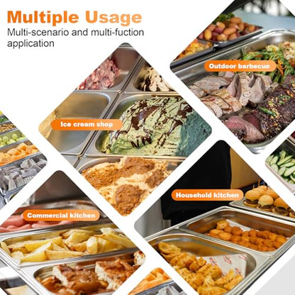 8 Pack Stainless Steam Hotel pan 1/3 Size x 6 inch Deep Table Pan with Lid Food Storage Containers Anti Steam Pan Restaurant Anti Clogging Steamer 12.8 x 6.9 x 5.9 inch for Party, Restaurant, Hotel