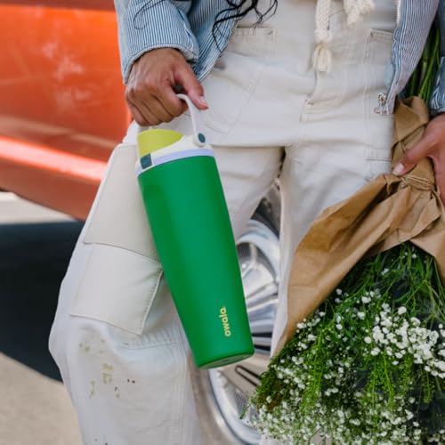 Owala FreeSip Tumbler Stainless Steel Water Bottle 40 oz Putting Green | Triple-Layer Insulation | Leak-Proof Lid with Push-Button | Double Threaded Lid for Left and Right-Handed Drinking - color: Putting Green, size: 40 Ounces
