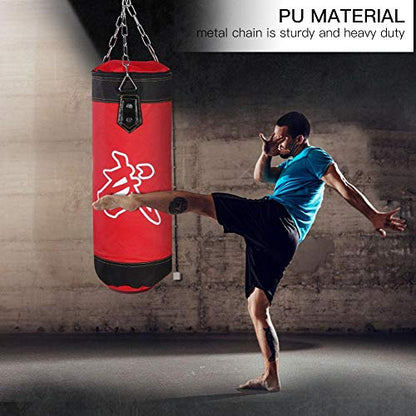 Boxing Training Punch Bag, Canvas Punching Bag Set with Sandbag/Metal Chain/Hook/Carabiner, Perfect for Developing Hand and Foot Technique(Red 60cm)