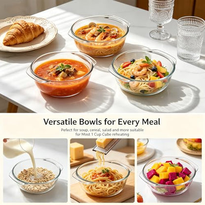 Small Casserole Dishes 2 Pack Soup Bowls, Glass Round Baking Dish Individual Portion Baking Pan for Oven Air Fryer Egg Microwave Rice, Clear Prep Bowls with Handle Microwavable Bowls - size: Small-Round