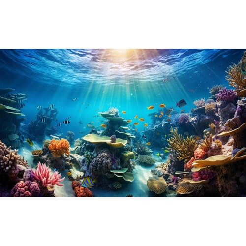 Tropical Coral Reef Fish Tank Background Underwater Ocean Aquarium Background Under The Sea Scene Marine Life Sunbeams Terrarium Backgrounds Tropical Ocean Bed Reptile Tank Backgrounds 24x12in - color: Dark Blue_Brown, size: 24(W)x12(H)in