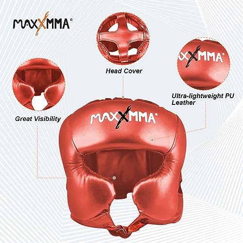 MaxxMMA Headgear L/XL Boxing MMA Training Kickboxing Sparring Karate Taekwondo - color: Red