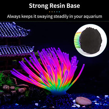 Uniclife Aquarium Imitative Rainbow Sea Urchin Ball and Pink Strip Coral Plant Ornament Artificial Silicone Ornament with Glowing Effect for Fish Tank Landscape Decoration