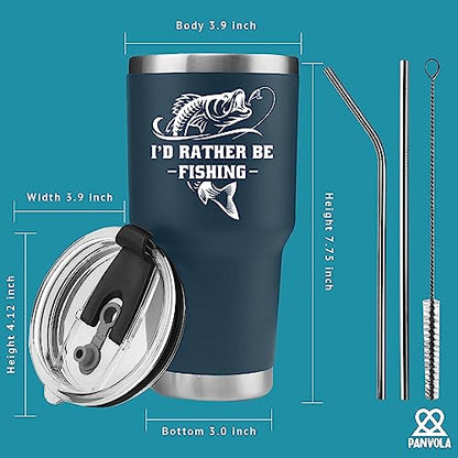 Panvola I'd Rather Be Fishing Fisherman Tumblers Fishing Gifts To Husband Dad Grandpa Boyfriend From Wife Mom Grandson Granddaughter Girlfriend Vacuum Insulated Tumbler (Blue, 30 oz) - size: 30 Ounces