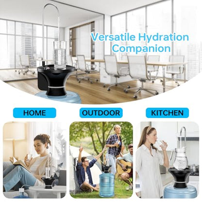 Drinking Water Dispenser Pump, Automatic Electric Drinking Water Bottle Pump for 2-5 Gallon Water Jugs, USB Rechargeable with 2 Switch Control, Stable and Portable for Home, Kitchen, Office, Camping