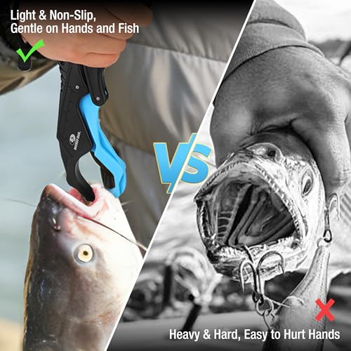 Mossy Oak 10.5'' Fishing Lip Gripper, Lightweight Nylon & Fiberglass Fish Grabber with Lanyard, Non-Slip Handle for Freshwater & Saltwater Fishing, Great Holder for Bass & Catfish - size: 1pc