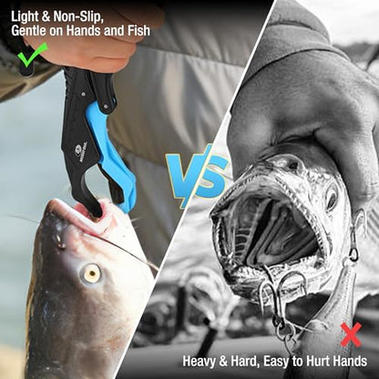 Mossy Oak 10.5'' Fishing Lip Gripper, Lightweight Nylon & Fiberglass Fish Grabber with Lanyard, Non-Slip Handle for Freshwater & Saltwater Fishing, Great Holder for Bass & Catfish - size: 1pc