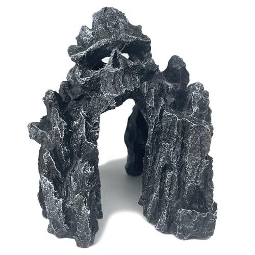 Aquarium Decor - Small Skull Rock Cave for Fish Tank, Aquarium Hideout Ornament with Skull Texture for Betta, Guppy, Shrimp, Spider - Aquatic Hide Decoration, Fish Hiding House（Black） - color: Hollow Skull Décor - Black