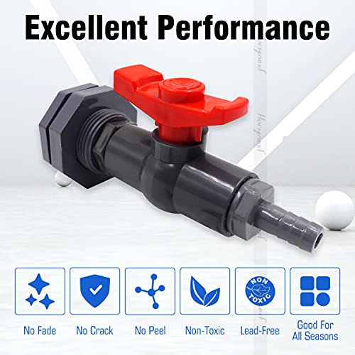 rain barrel spigot kit within 3/4 inch pvc bulkhead adapter 3/4" valve 3/8" plastic barb fitting, for 5/2.5/50/55/100 gallon water tank garden bucket outdoor rainwater collection - color: 3/4 inch valve-3/8 inch barb Red