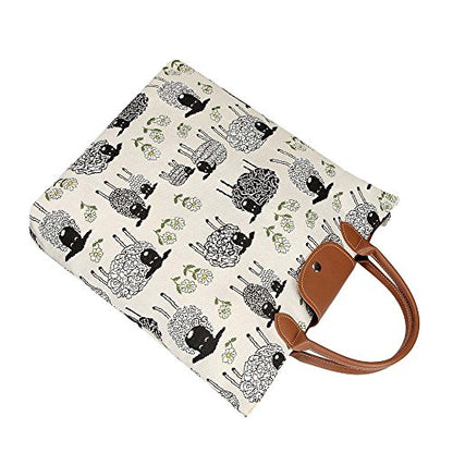 Signare Tapestry Foldable Tote Bag Reusable Shopping Bag Grocery Bag - color: Spring Lamb