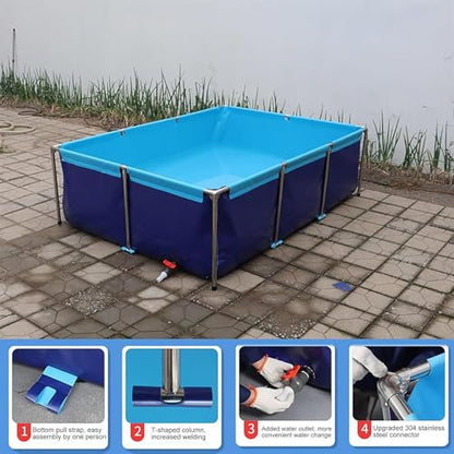 Large Thickened Canvas Fish Pond with Drain Valve - Weather-Resistant Temporary Holding Tank for Aquaculture Enthusiasts, 1.2m x 1m x 0.6m, Durable & Oxidation Resistant - size: 1.2*1*0.6m